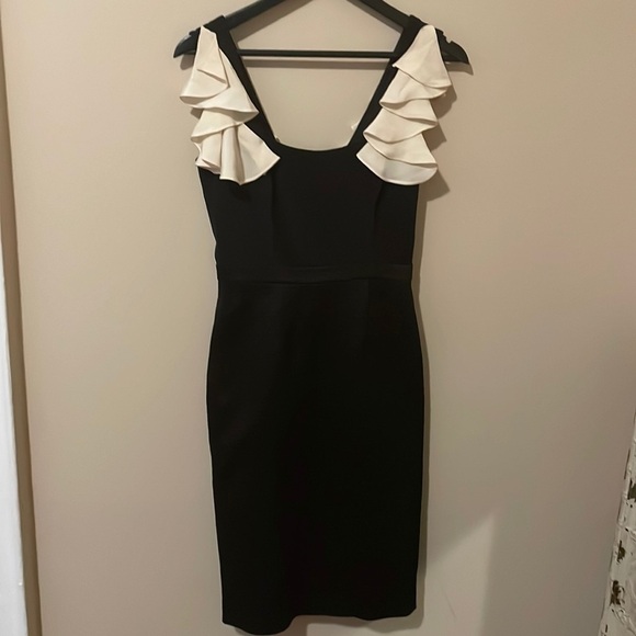 Jay Godfrey Black Mini Jacquard Pencil Skirt Ruffle Sleeveless Dress - Picture 1 of 8